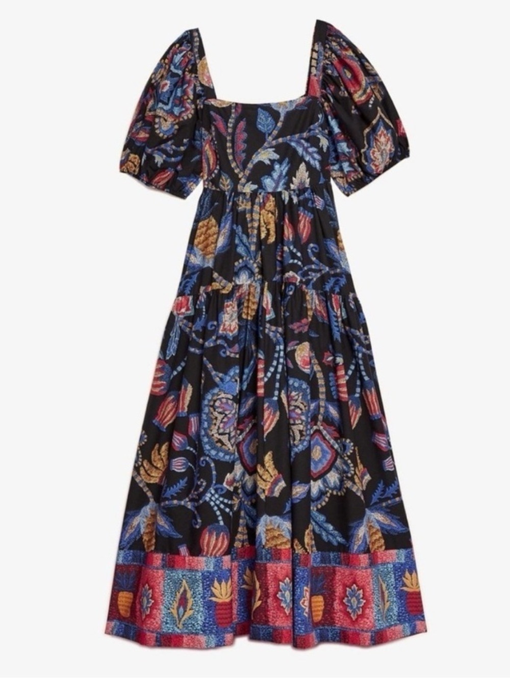 Farm Rio Black Floral Paisley Puff-Sleeve Maxi Dress